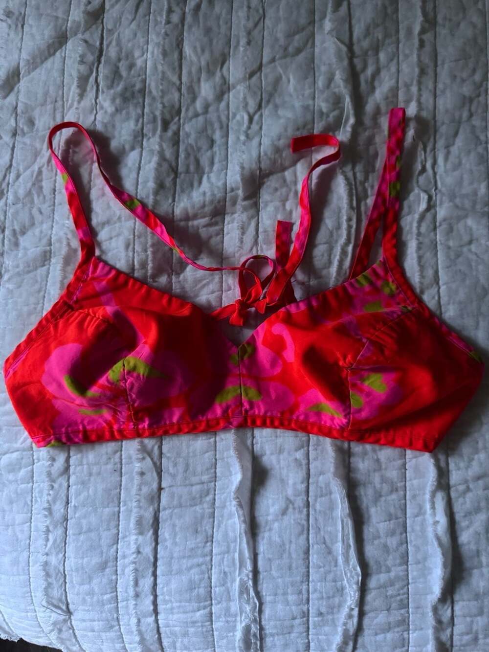 Lisa Marie Fernandez Nicole Floral Bikini Top Red Pink Green